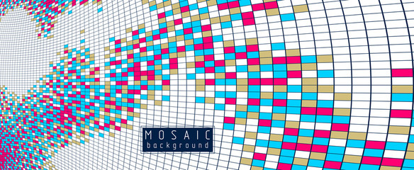 Bright and beautiful vector 3d mosaic tiles illustration, artistic abstract background as a template for layout with copy space for title and text. Usable for brochure, magazine, ad, banner, poster.