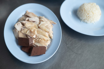 Hainanese chicken rice or steam chicken rice