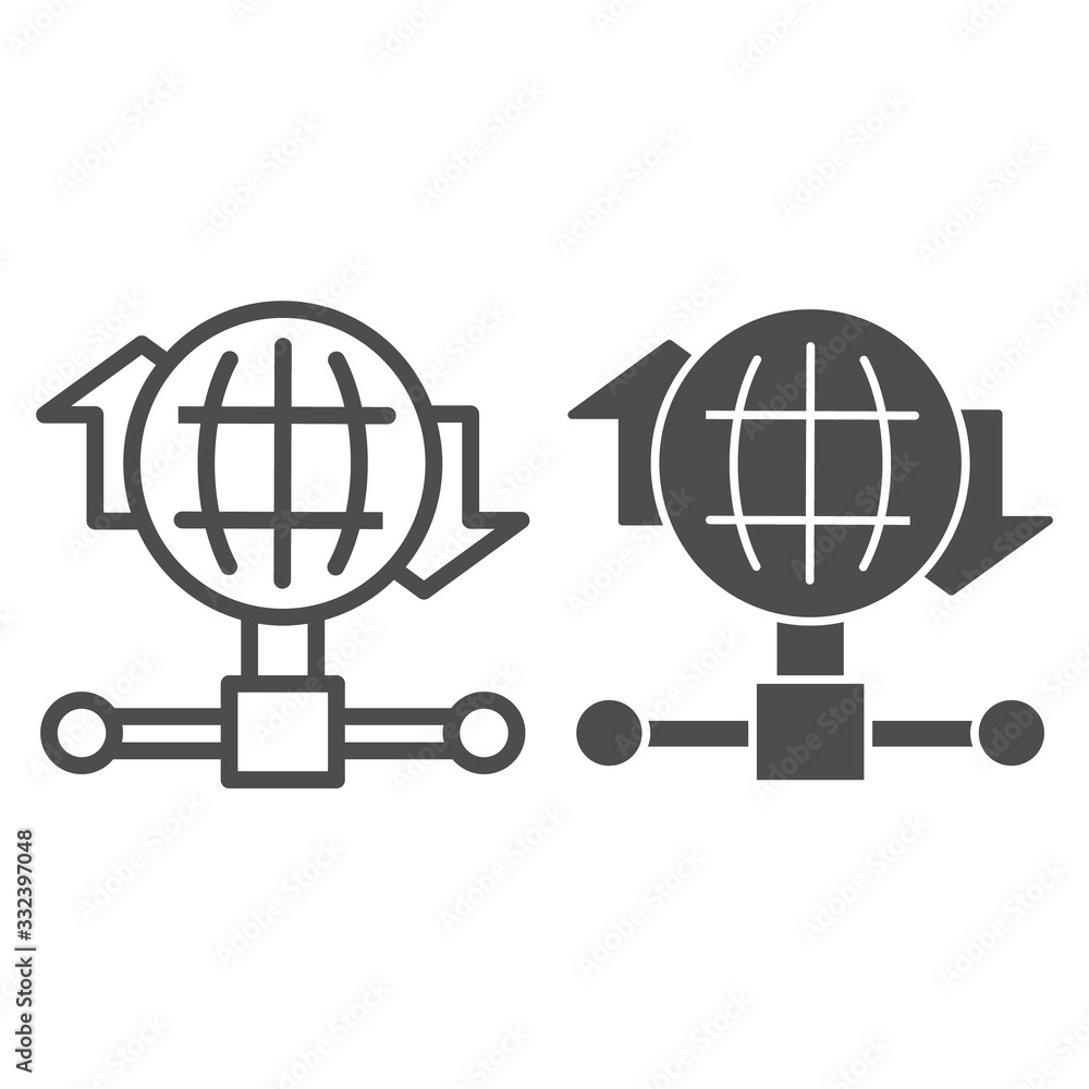 Poster internet connection bandwidth line and solid icon. globe and fiber optic wire symbol, outline style 