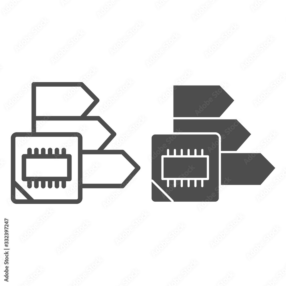 Aufkleber microchip power chart line and solid icon. energy consumption, chip and arrows symbol, outline style