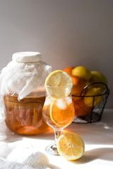 Kombucha is fermented tea. Not only does it have the same benefits as tea, but it is also rich in useful probiotics.