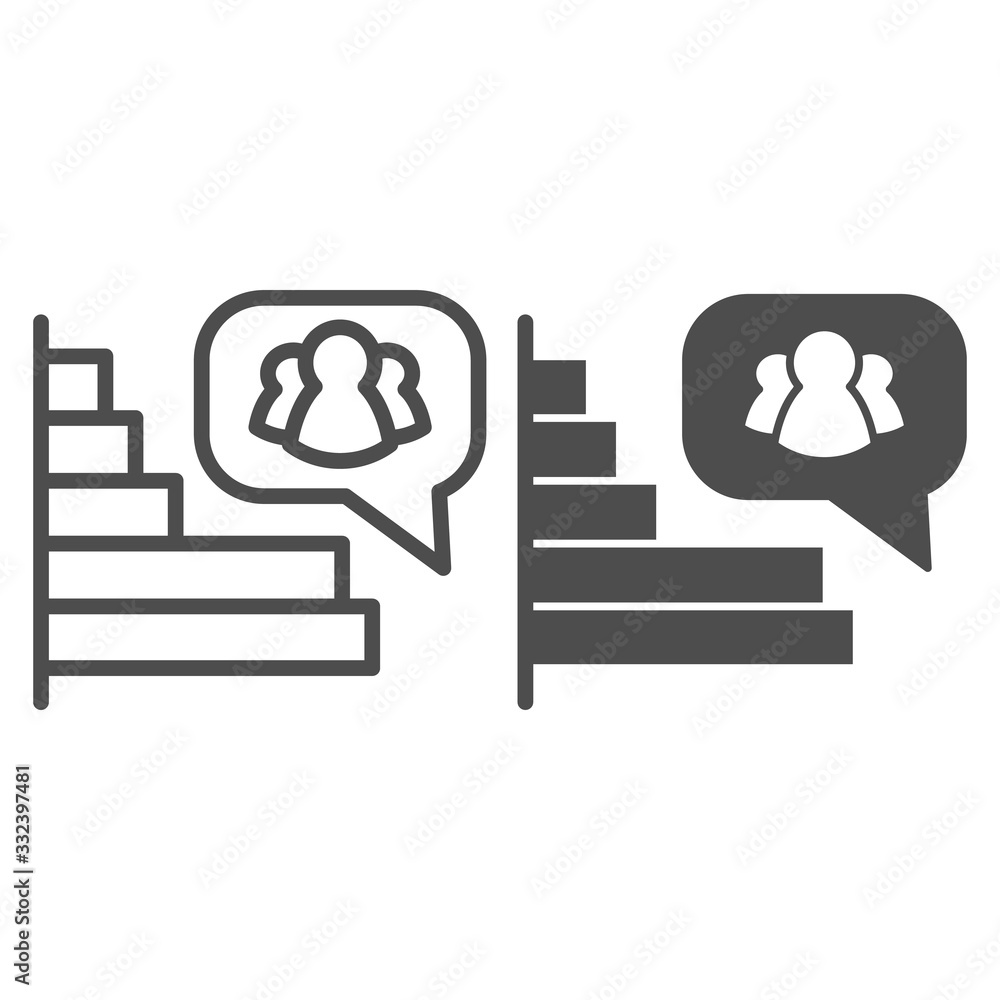Poster rating chart line and solid icon. audience satisfaction popup and revenue graph symbol, outline styl