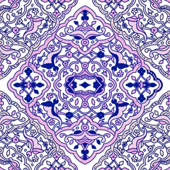 Azulejos Portuguese Dutch tile in shades of blue and yellow colors pattern. Baroque tiles. Vector illustration