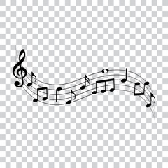 Music notes wave, vector illustration.