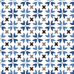 Fototapeta na wymiar Hand drawn stars shaped Moroccan seamless pattern for Ramadan Kareem greeting cards, islamic backgrounds, fabric, web banners. Portuguese azulejos tile design. Decorative vector illustrations