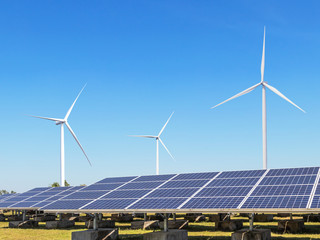 solar cells or solar panels or photovoltaic cells with wind turbines generating electricity...