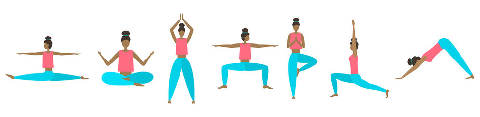 Vector yoga poses set. All elements of the body are changing