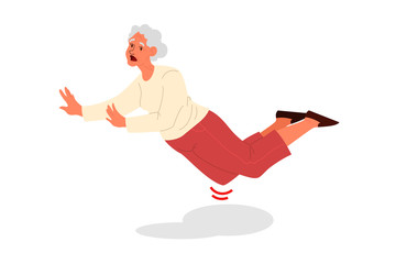 Retired women faling down. Old woman falling on her knee. © inspiring.team
