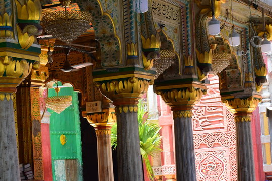 Inside view of Hazrat Nizamuddin Dargah during the day time in Delhi India, Religious Darah of Nizamuddin in Delhi 