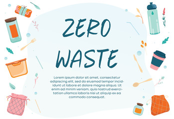 Zero waste web banner or landing page idea. Lifestyle elements