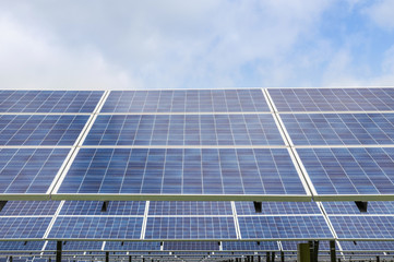       Close up rows array of polycrystalline silicon solar cells or photovoltaic cells in solar...