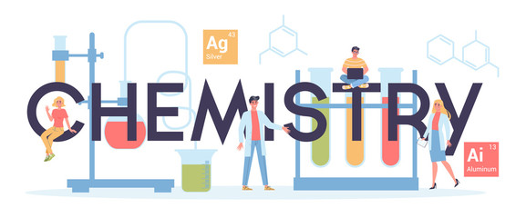 Chemistry subject web banner or landing page. Scientific experiment