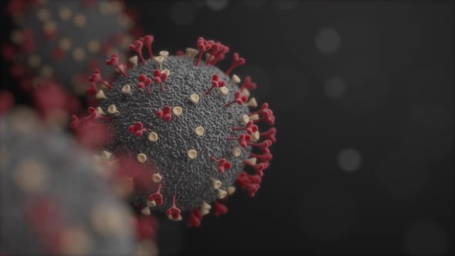 Covid-19 or coronavirus microscope 3D rendering, Pandemic from Wuhan concept design on black background animation 4K, copy space