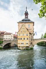 Fototapeta na wymiar View of the town hall building in the old town of Bamberg in Germany.