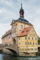 Fototapeta premium View of the town hall building in the old town of Bamberg in Germany.