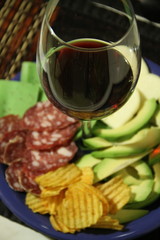 Red wine, avocado and green cheese