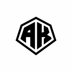 AK monogram logo with hexagon shape and line rounded style design template