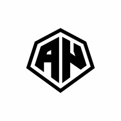 AN monogram logo with hexagon shape and line rounded style design template