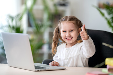 Little Girl Using Digital Laptop E-learning Concept, digital e-learning concepts