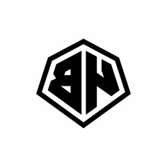 BN monogram logo with hexagon shape and line rounded style design template