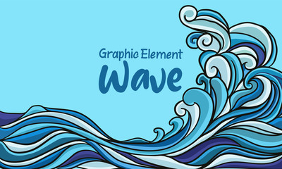 Blue wave with sun background Japan style