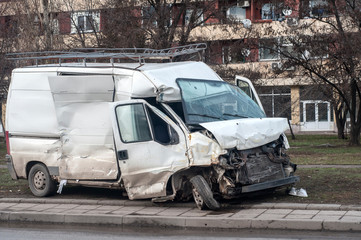 Crushed in car accident transport van