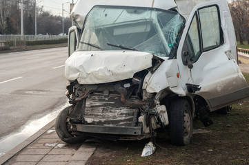 Crushed in car accident transport van