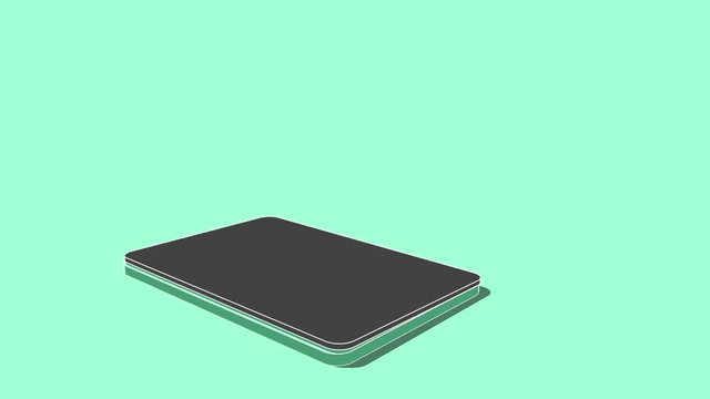 Cell shading computer. Toon style laptop opening. Сustomer acquisition. Visit us recommendation.