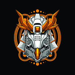 Mecha head samurai with sacred geometry pattern