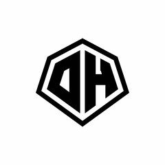 DH monogram logo with hexagon shape and line rounded style design template