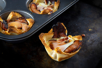 Toast bread with cheese, bacon and egg