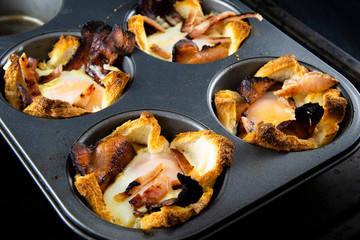 Toast bread with cheese, bacon and egg