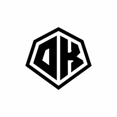 DK monogram logo with hexagon shape and line rounded style design template