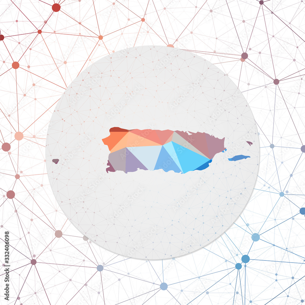 Poster abstract vector map of puerto rico. technology in the country geometric style poster. polygonal puer