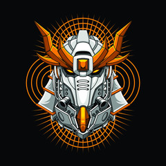Mecha head samurai with sacred geometry pattern