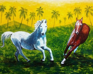 Fototapeta na wymiar Art painting Fine art Oil color running horse Lucky from Thailand