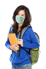 female student wear masks protection from corona virus