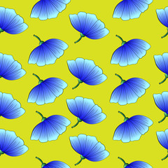 Seamless pattern with blue flowers on a green background. Use for fabric, wrapping paper, wallpaper, print, backdrops, baby clothes, napkins, bags, merchandise, clothing, and artwork.