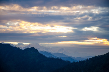Fototapeta na wymiar Himalayas mountains and sunrise Nepal