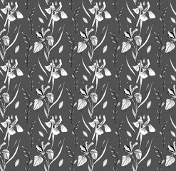 Fototapeta premium Trendy. Seamless pattern. For fabric design, for fashion. Texture for prints and on a colored background. Illustration for the interior. Iris flowers