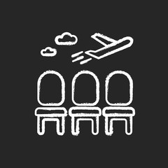 Airport lounge chalk white icon on black background. Waiting lobby before airplane departure. Aircraft lounge for passengers. Going on vacation with airline. Isolated vector chalkboard illustration