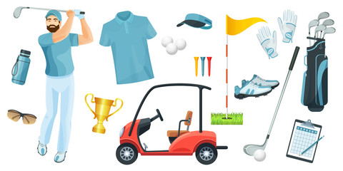 Fototapeta na wymiar Golf equipment set logo icons sports gear for game