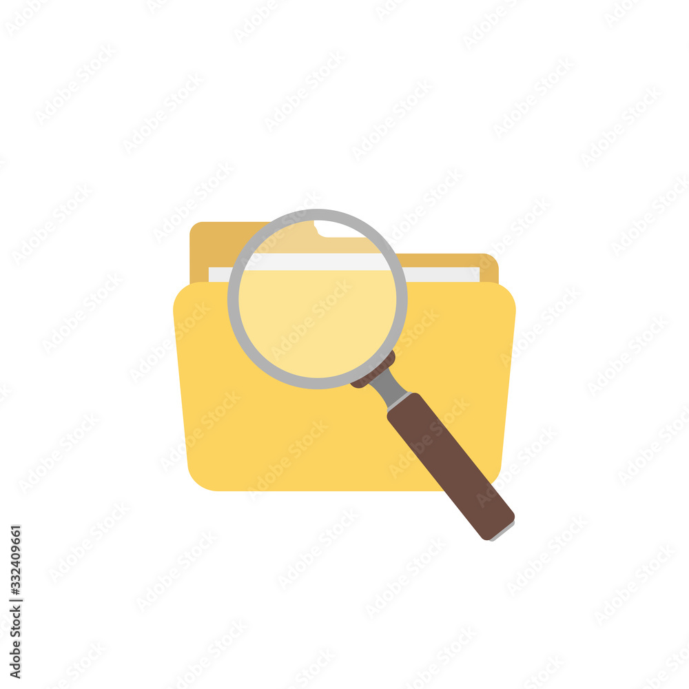 Poster folder and magnifier flat. vector illustration object. search icon vector.