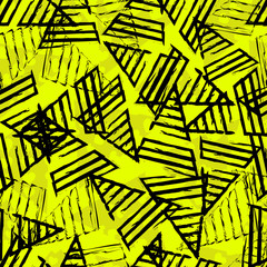 Abstract seamless pattern for girls,boys.Creative vector background with hearts, triangle, geometric figures.Funny wallpaper for textile and fabric.Fashion style.Colorful bright Pink, yellow, purple