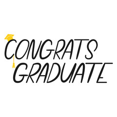 Congrats Graduate vector handwriting text isolated on a white background.