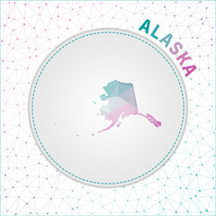 Vector polygonal Alaska map. Map of the us state with network mesh background. Alaska illustration in technology, internet, network, telecommunication concept style . Artistic vector illustration.