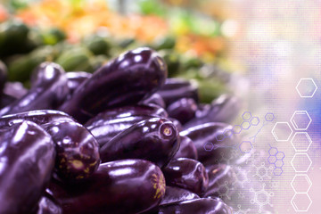 Concept of healthy and organic food. Aubergine at supermarket