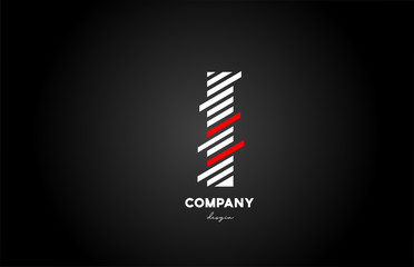 black white red I alphabet letter logo design icon for company and business