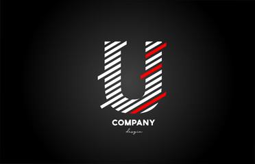 black white red U alphabet letter logo design icon for company and business