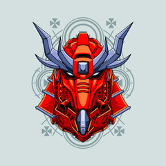 Mecha head samurai with sacred geometry pattern